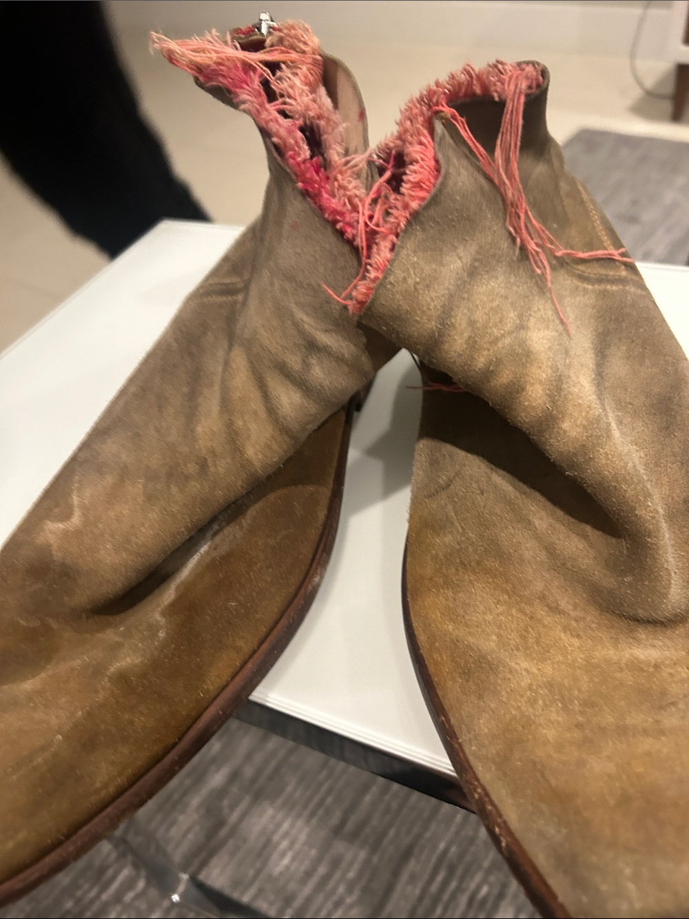 Zadig & Voltaire Brown Suede Chukka Boots with Pink Fringed Collar